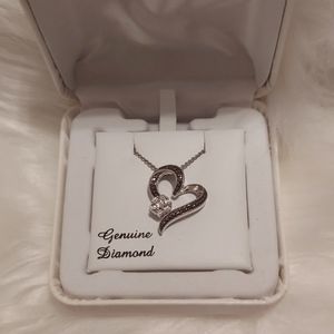 White&Black Diamond/Sterling Silver Heart Necklace